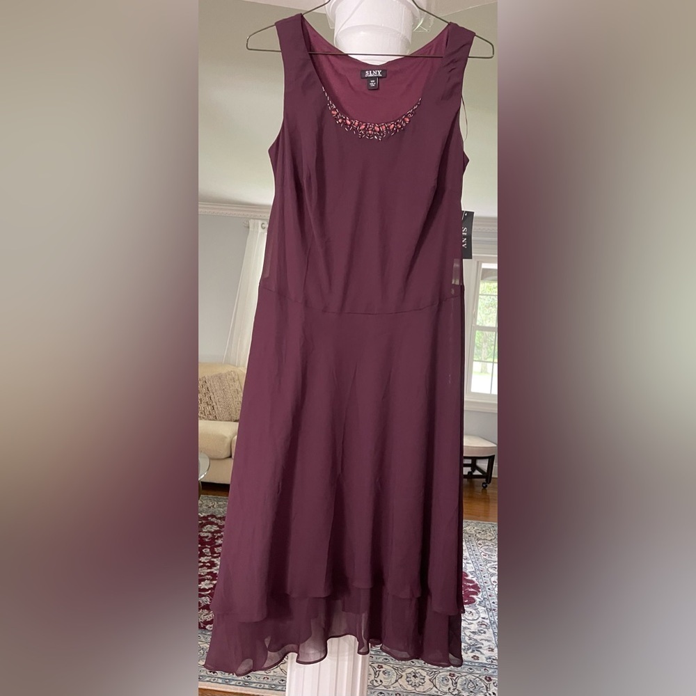 Slny Fashion NY women’s mid length Beaded details Chiffon Dress with Jacket 14 W - Picture 2 of 7